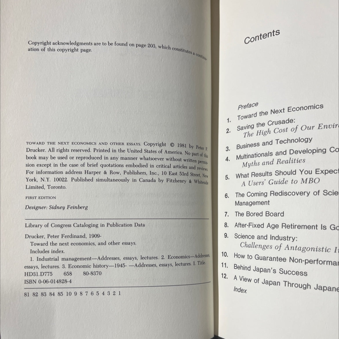 toward the next economics and other essays book, by peter f. drucker, 1981 Hardcover image 3