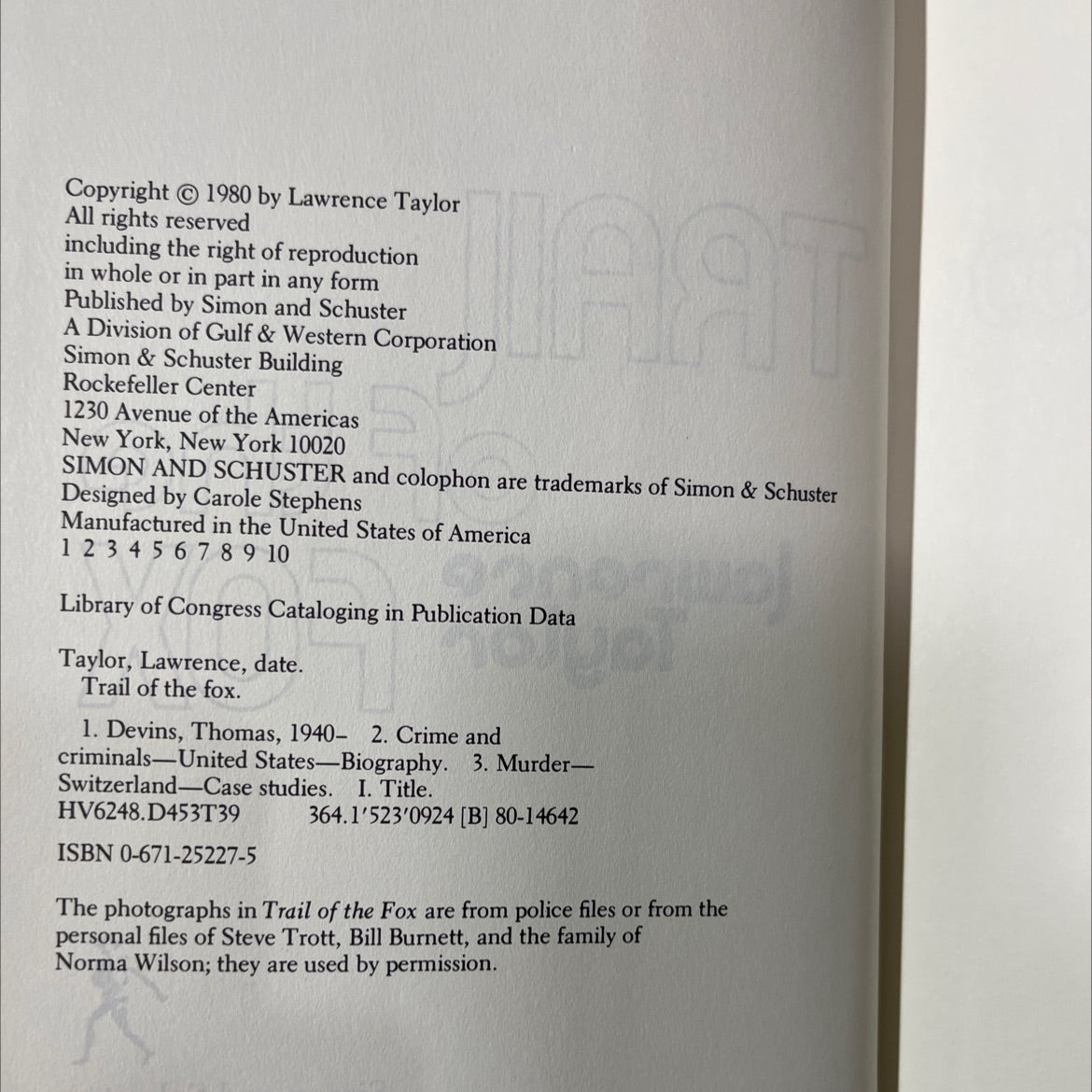 trail of the fox book, by Lawrence Taylor, 1980 Hardcover image 3