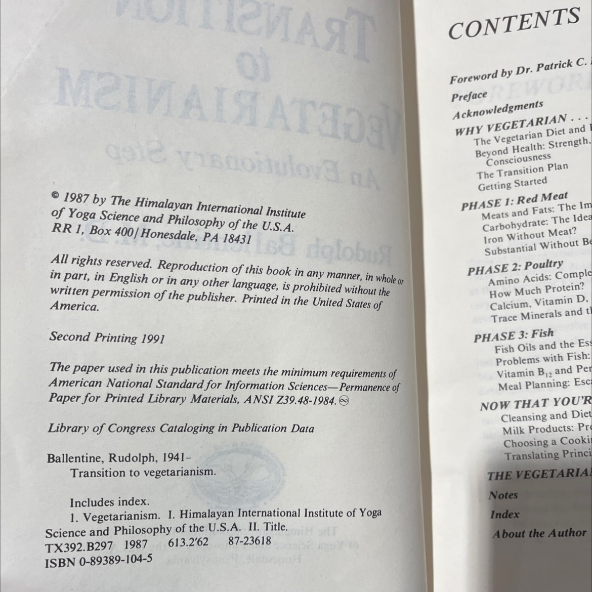 transition to vegetarianism an evolutionary step book, by rudolph ballentine, m. d., 1991 Hardcover image 3
