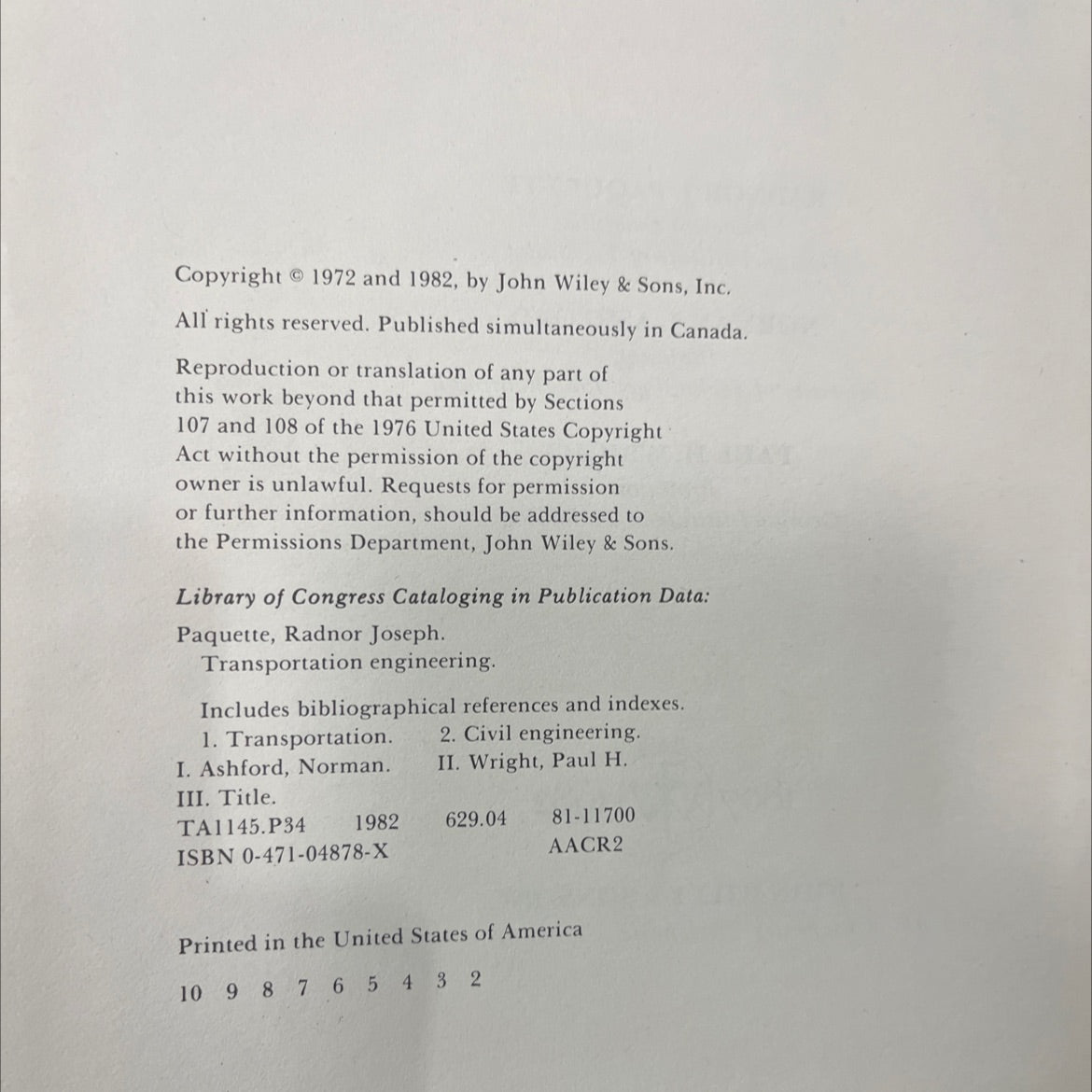 transportation engineering planning and design book, by Radnor J. Paquette, Norman J. Ashford, Paul H. Wright, 1982 image 3
