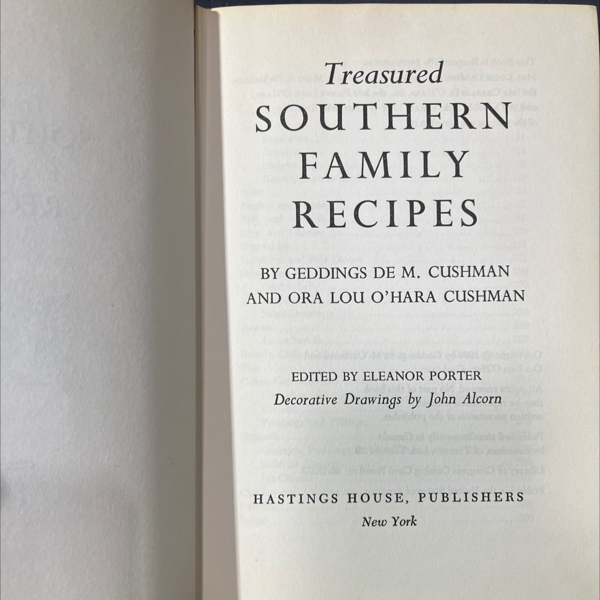 treasured southern family recipes book, by geddings de m. cushman and ora lou o'hara cushman, 1966 Hardcover image 2