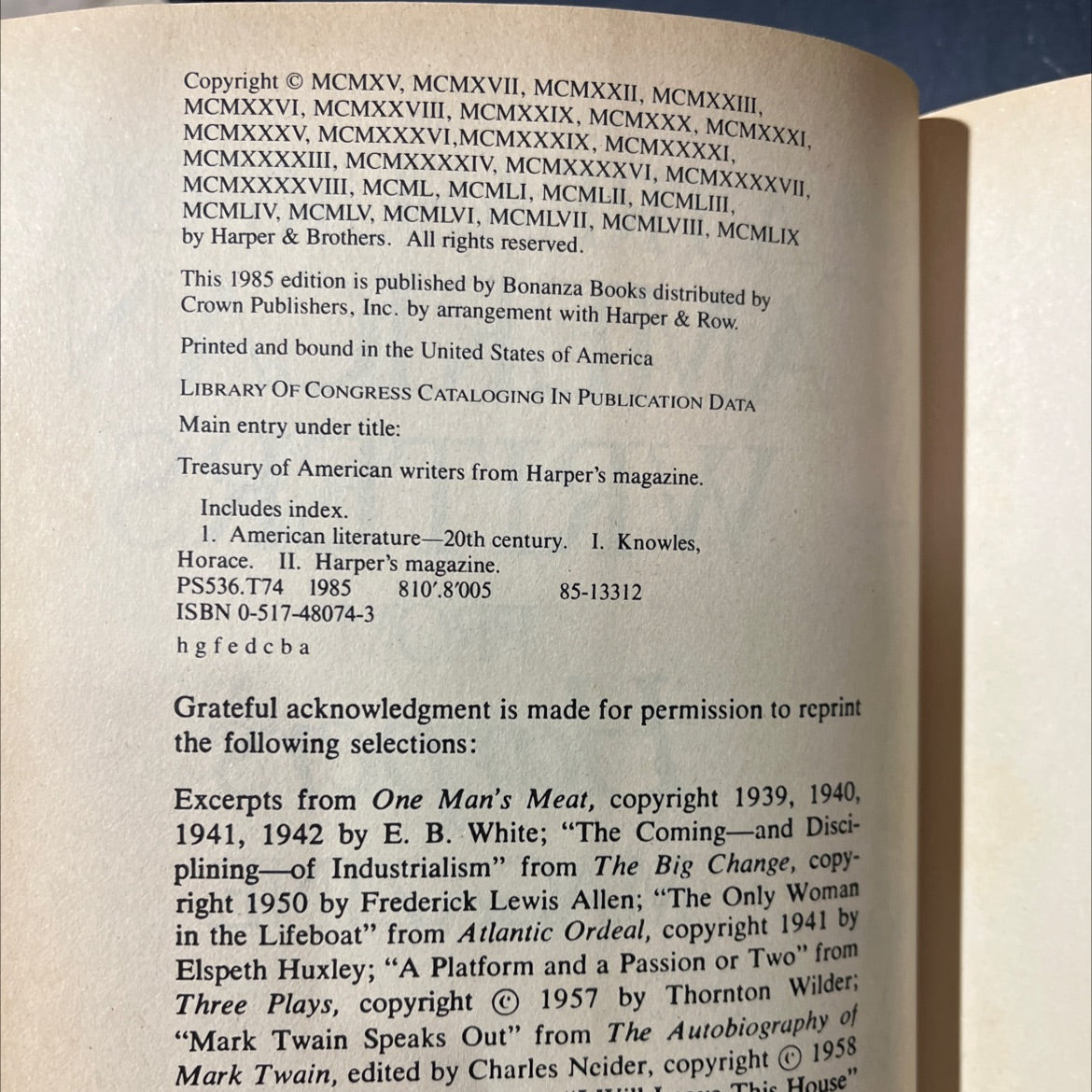 treasury of american writers from harper's magazine book, by Horace Knowles, 1985 Hardcover image 3