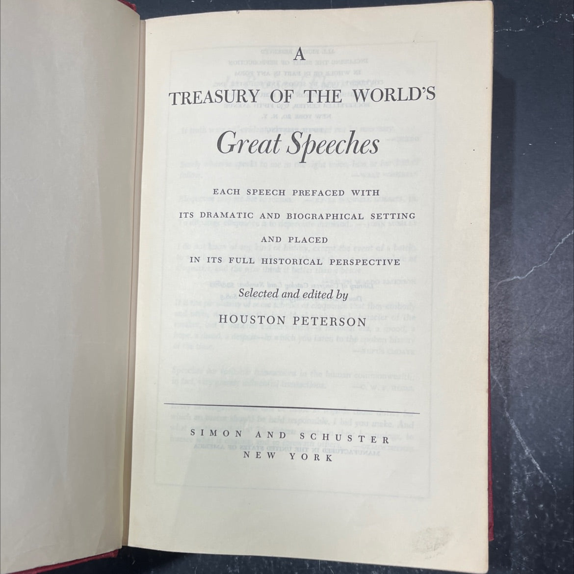 treasury of the world's great speeches book, by houston peterson, 1954 Hardcover image 2