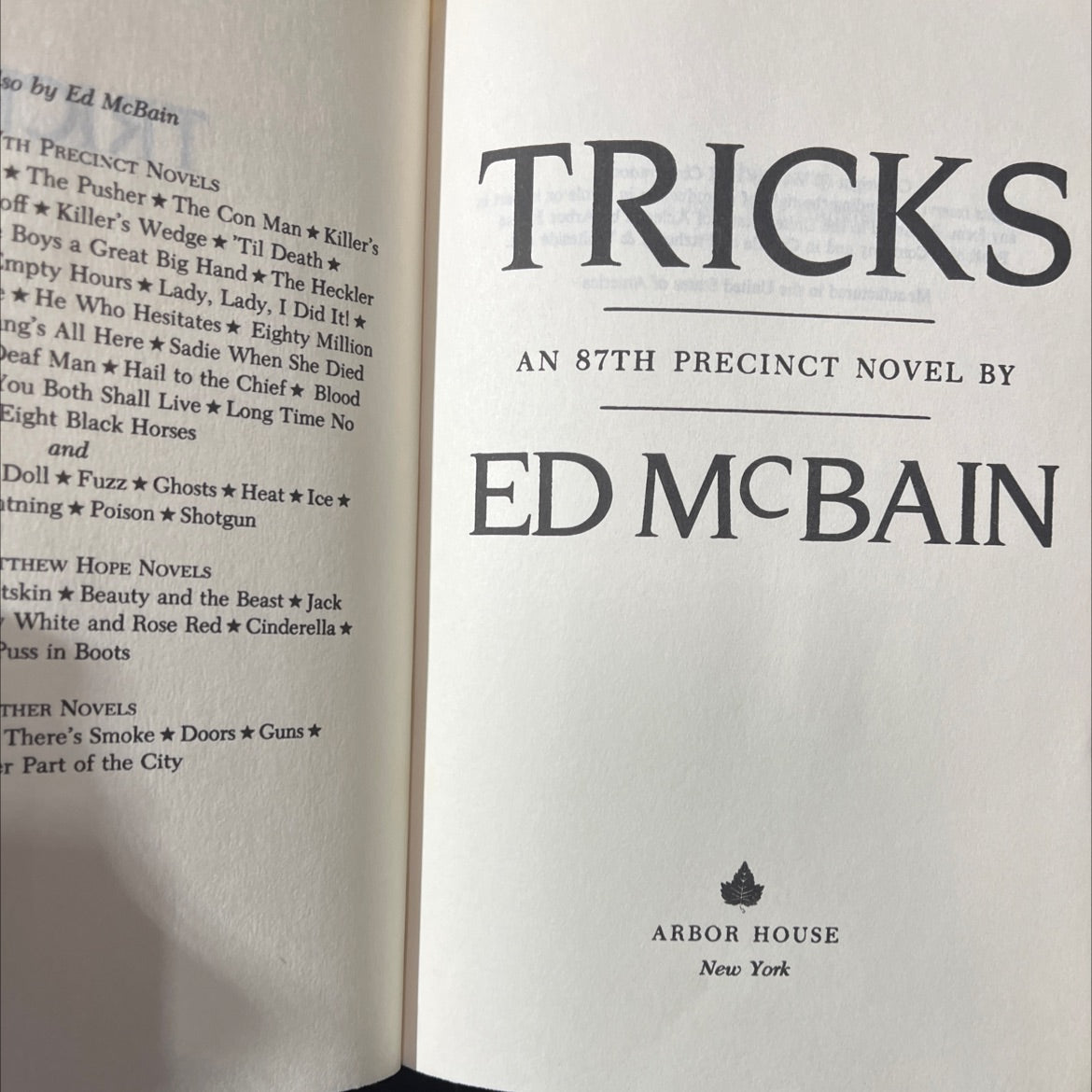 tricks book, by ed mcbain, 1987 Hardcover image 2