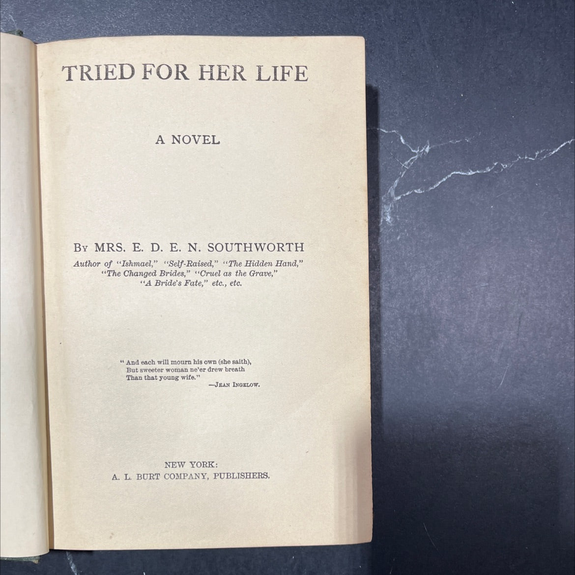 tried for her life a novel book, by mrs. e. d. e. n. southworth, 1970 Hardcover image 2