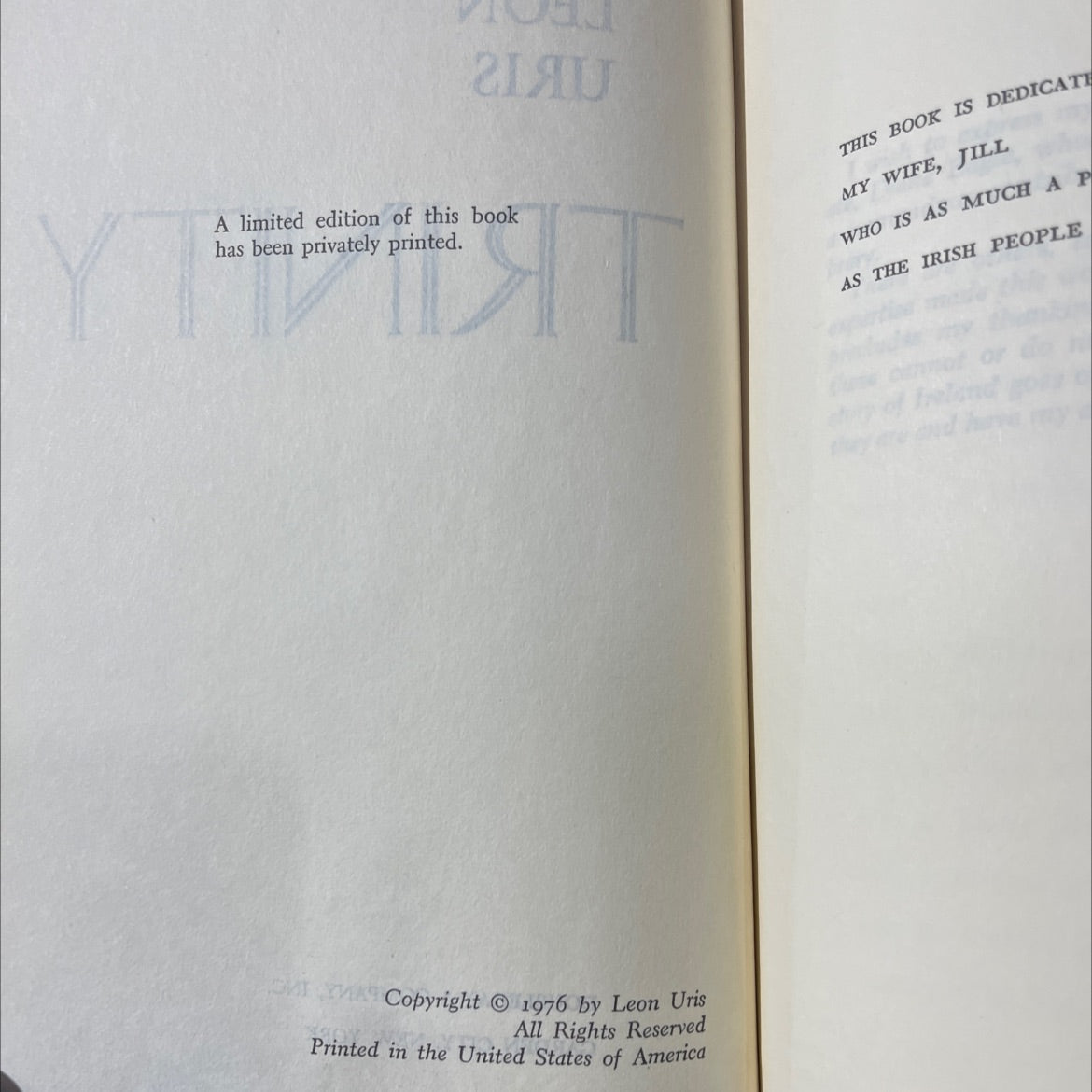 trinity book, by leon uris, 1976 Hardcover image 3