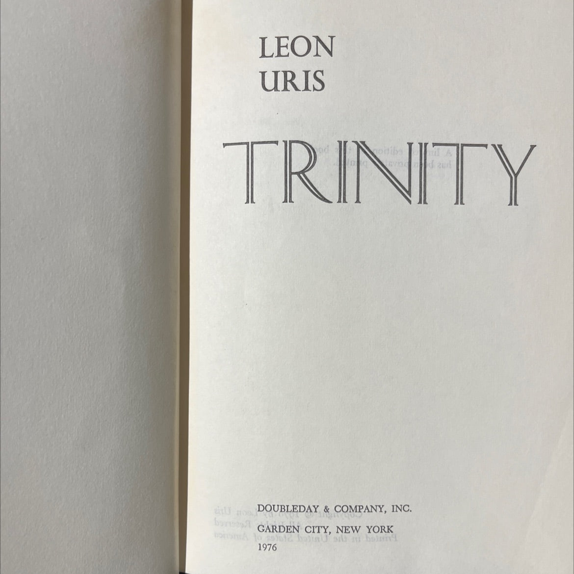 trinity book, by Leon Uris, 1976 Hardcover image 2