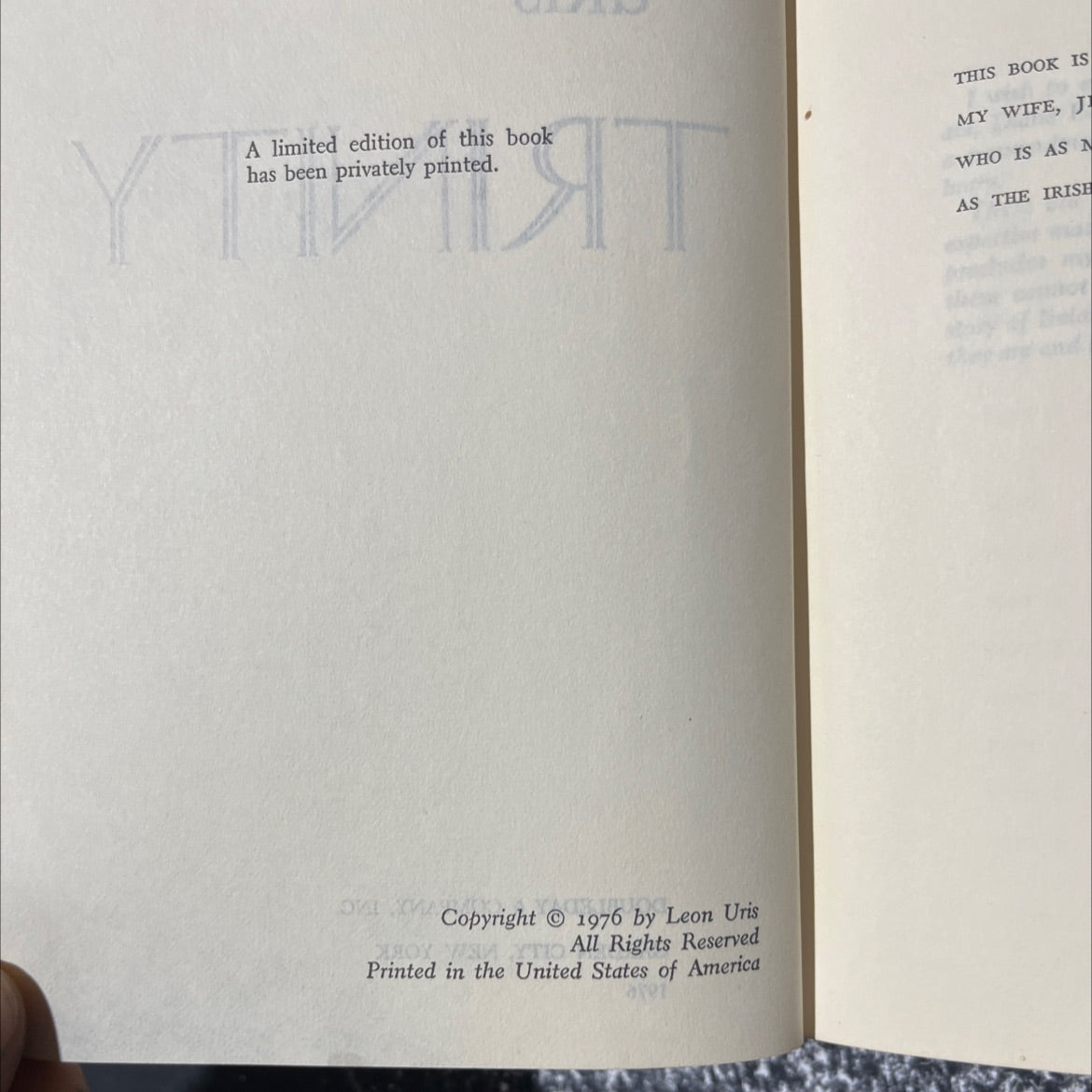 trinity book, by Leon Uris, 1976 Hardcover image 3