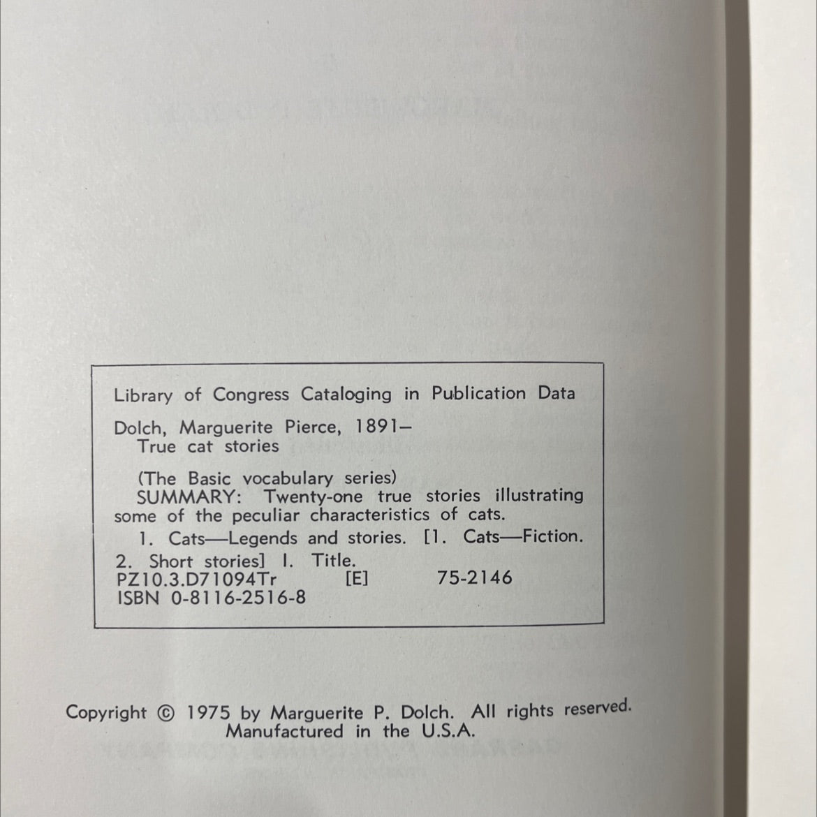 true cat stories in basic vocabulary book, by marguerite p. dolch, 1975 Hardcover image 3