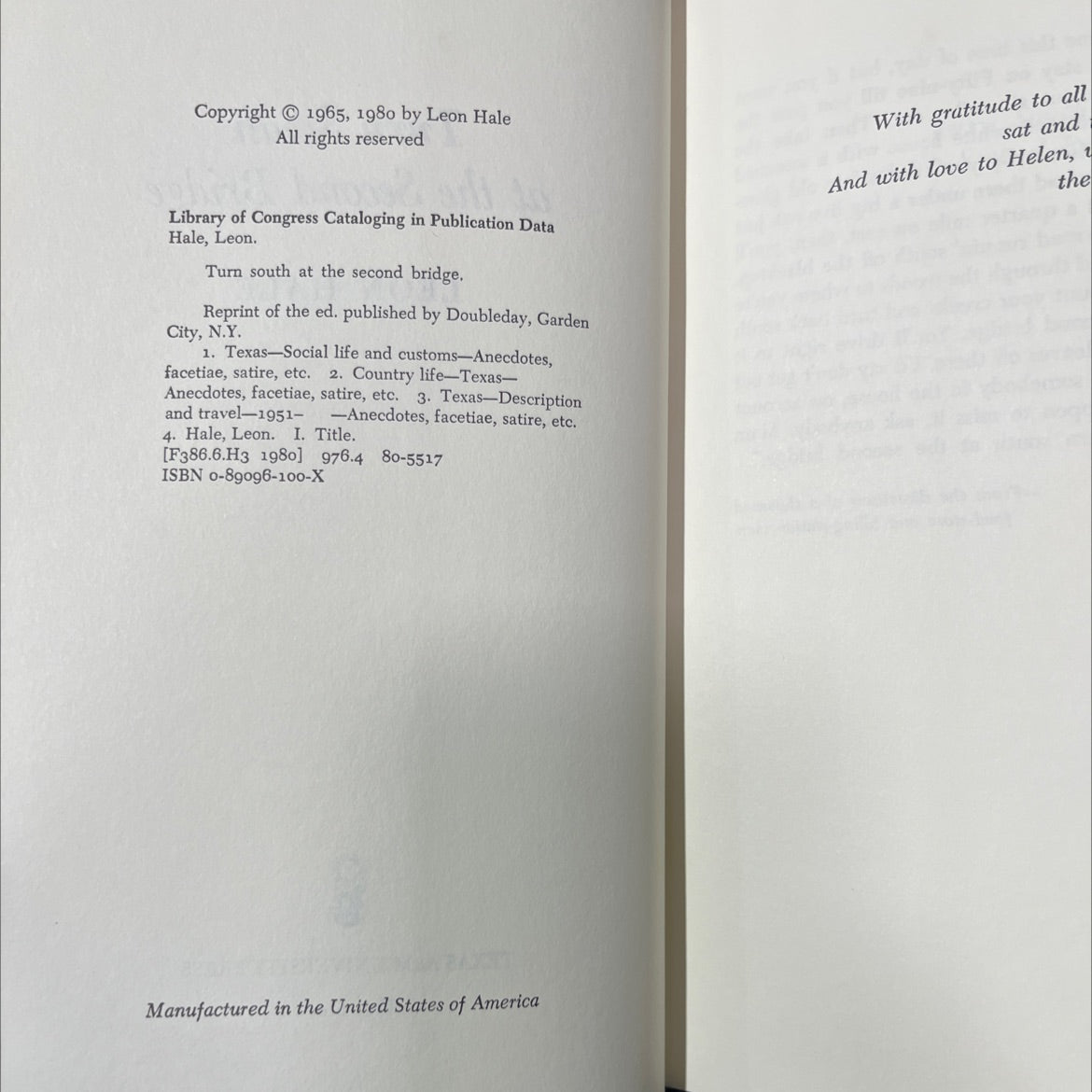 turn south at the second bridge book, by leon hale, 1980 Hardcover image 3