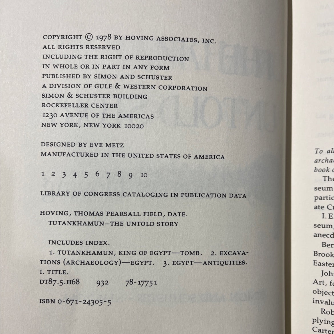 tutankhamun the untold story book, by thomas hoving, 1978 Hardcover image 3