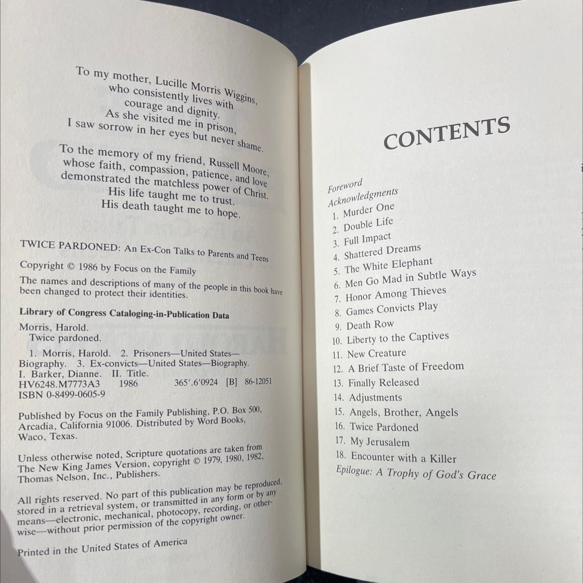 twice pardoned an ex-con talks to parents and teens book, by harold morris, 1986 Hardcover image 3