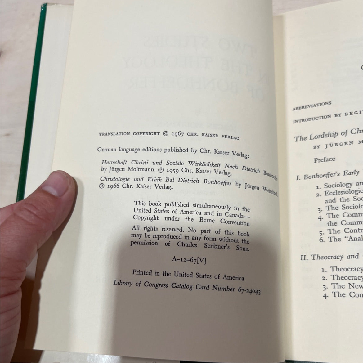 two studies in the theology of bonhoeffer book, by jürgen moltmann and jürgen weissbach, 1967 Hardcover image 3