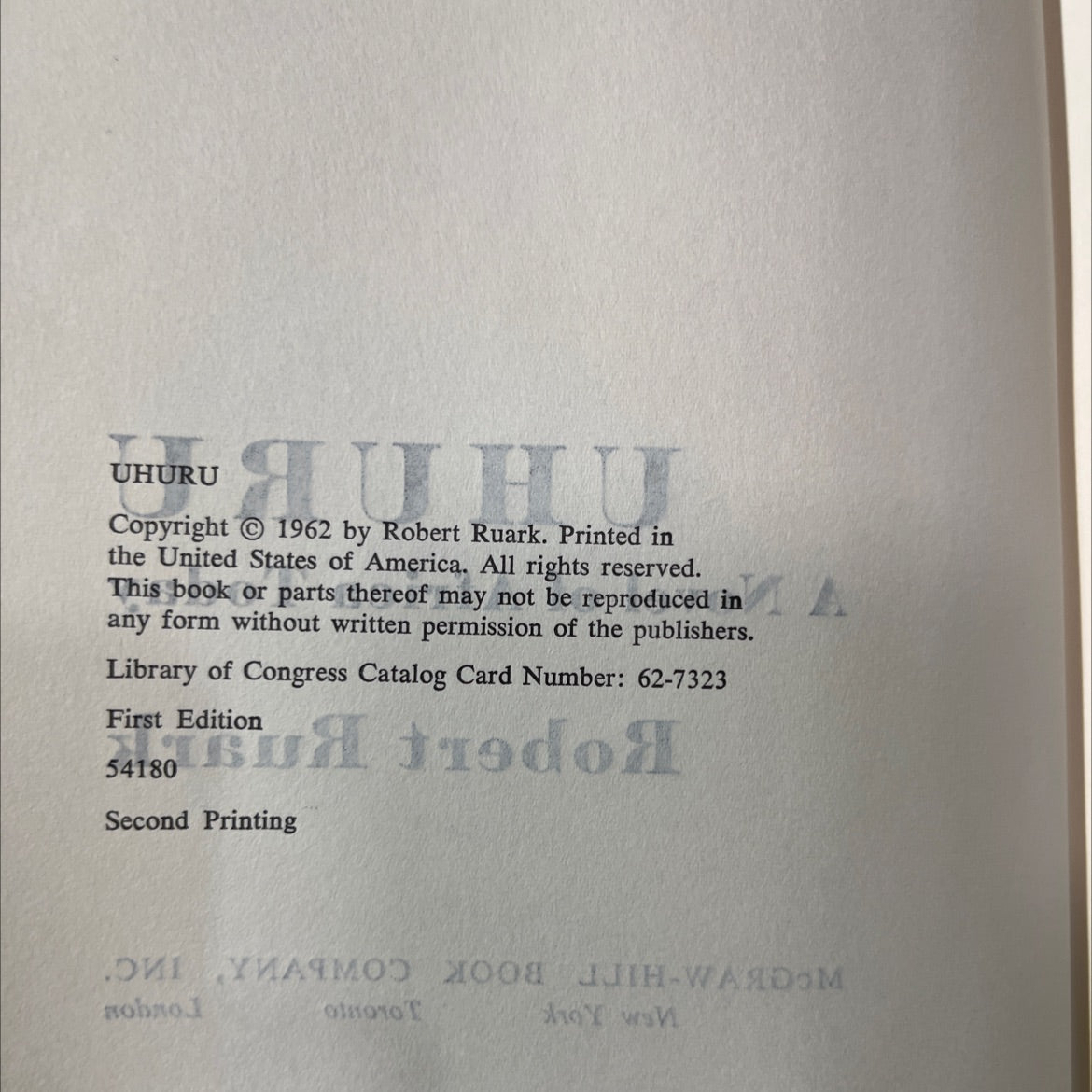 uhuru a novel of africa today book, by Robert Ruark, 1962 Hardcover image 3