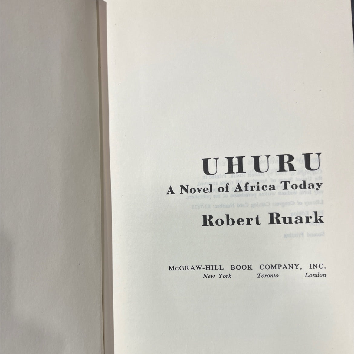 uhuru a novel of africa today book, by Robert Ruark, 1962 Hardcover image 2