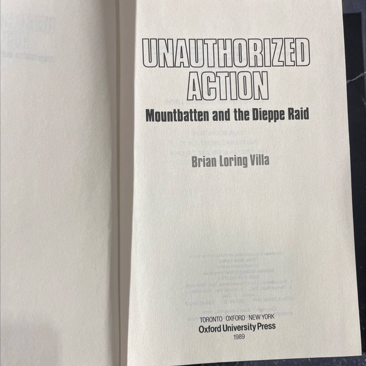 unauthorized action mountbatten and the dieppe raid book, by brian loring villa, 1989 Hardcover image 2