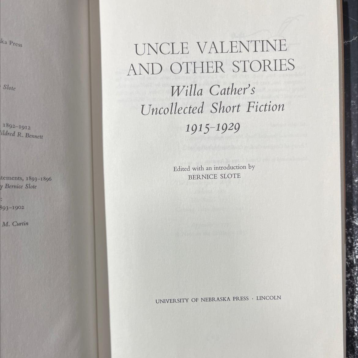 SIGNED uncle valentine and other stories book, by Willa Cather, 1973 Hardcover image 2