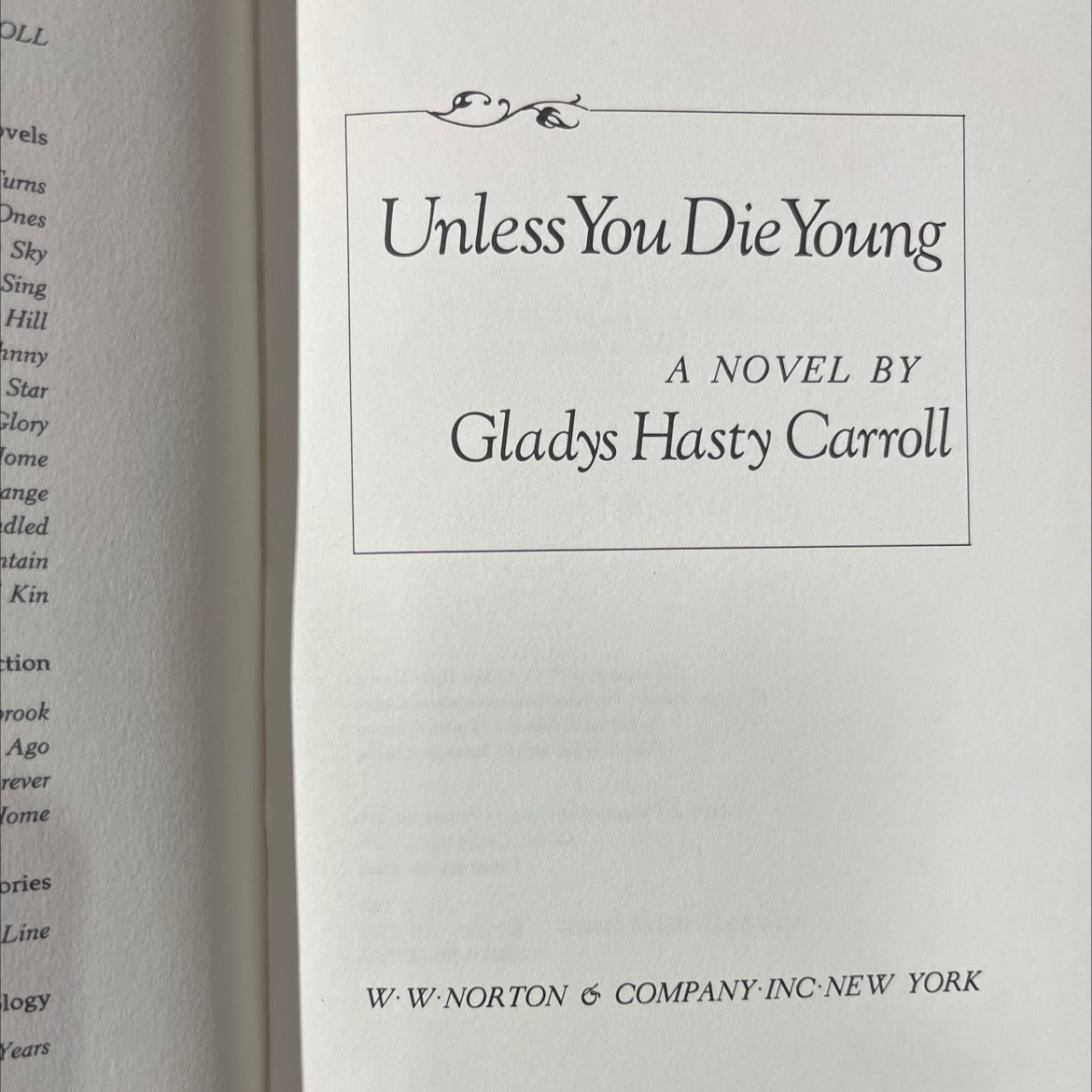 unless you die young book, by Gladys Hasty Carroll, 1977 Hardcover image 2