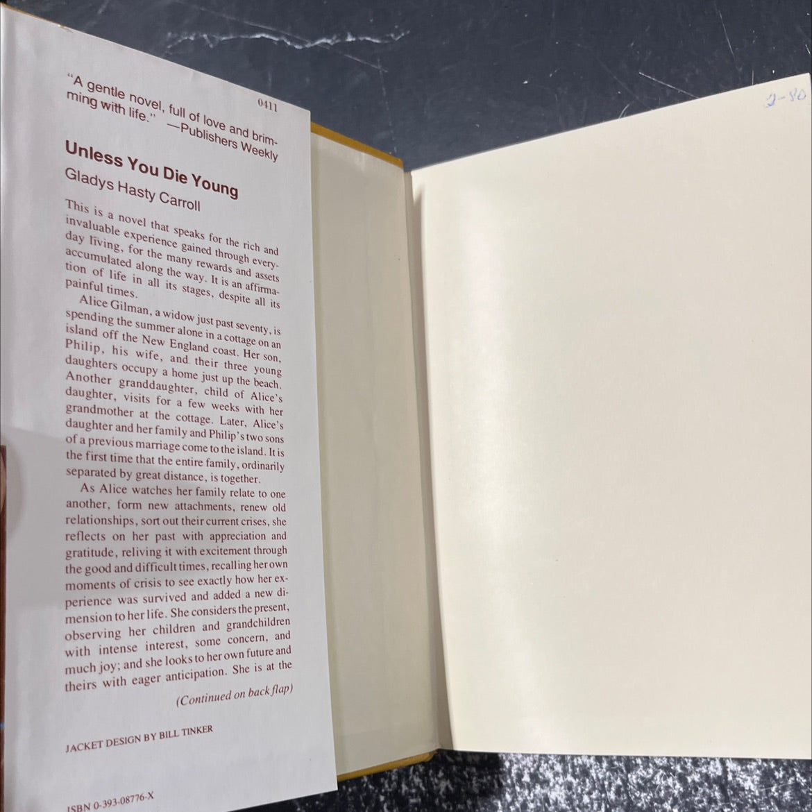 unless you die young book, by Gladys Hasty Carroll, 1977 Hardcover image 4