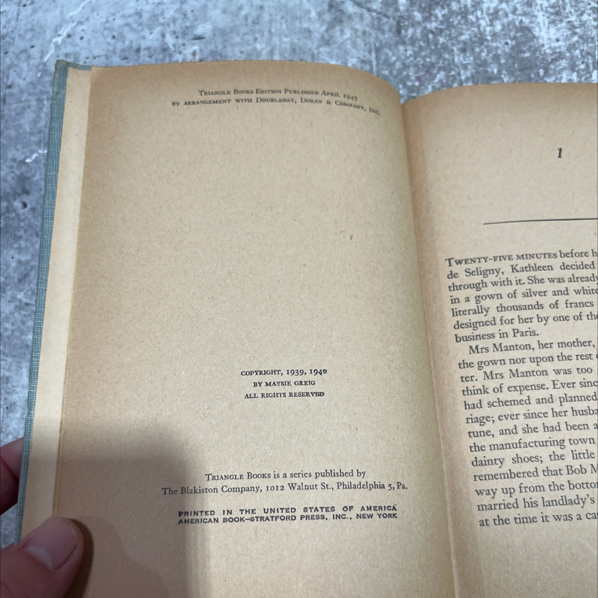 unmarried couple book, by Maysie Greig, 1945 Hardcover image 3