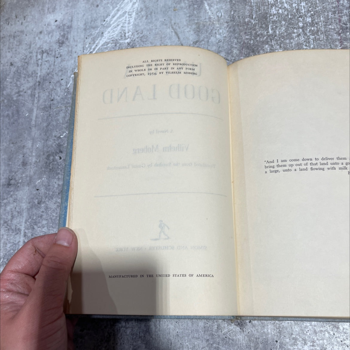 unto a good land book, by vilhelm moberg, 1954 Hardcover image 3