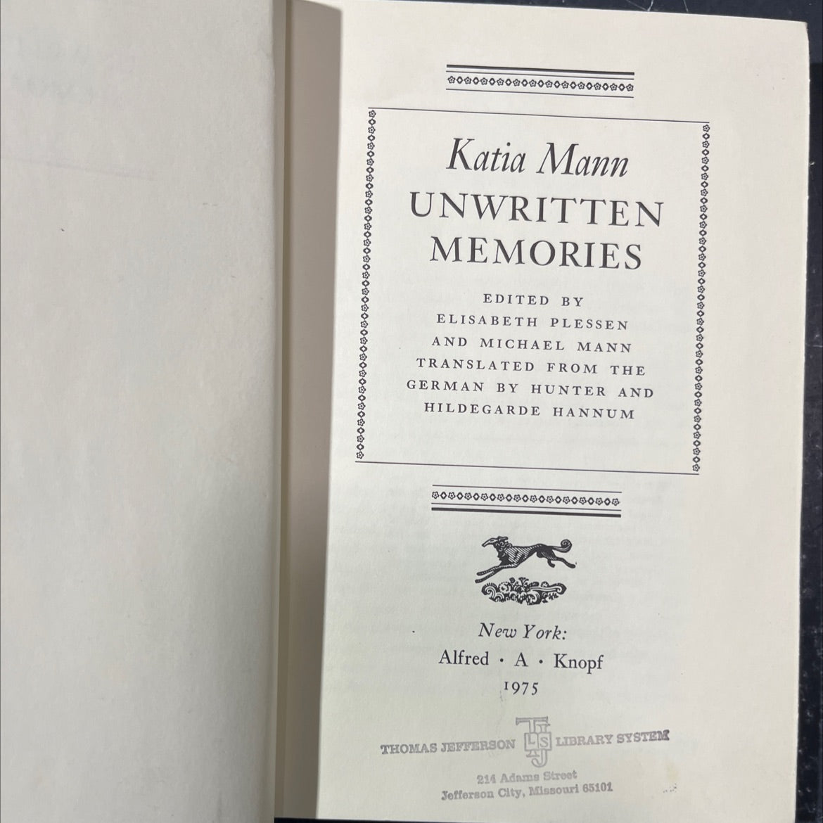 unwritten memories book, by katia mann, 1975 Hardcover image 2