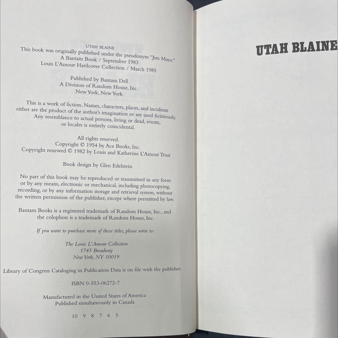 utah blaine book, by louis l'amour, 1985 Leather image 3