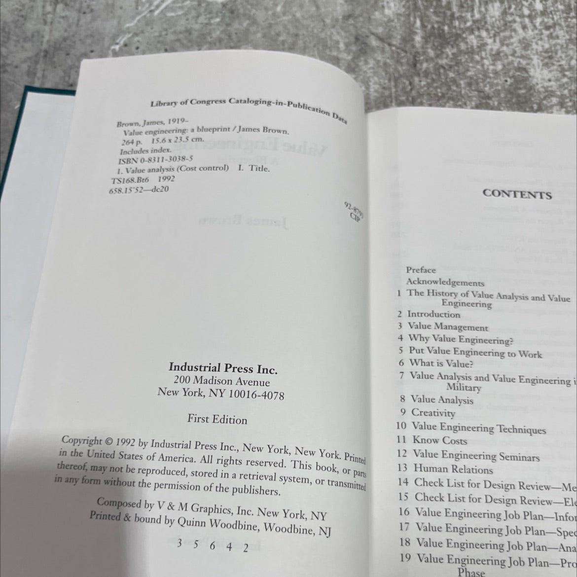value engineering a blueprint book, by James Brown, 1992 Hardcover image 3