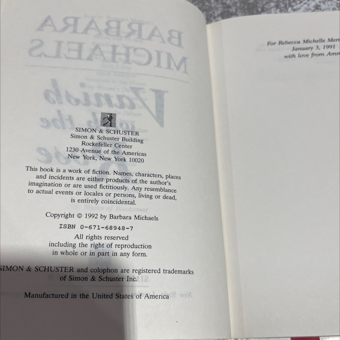vanish book, by barbara michaels, 1992 Hardcover image 3