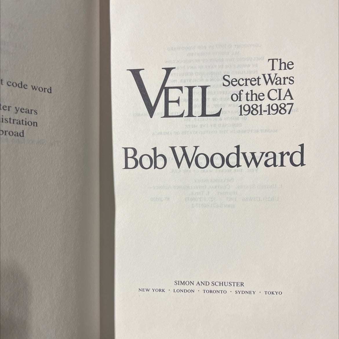 veil: the secret wars of the cia book, by bob woodward, 1987 Hardcover image 2