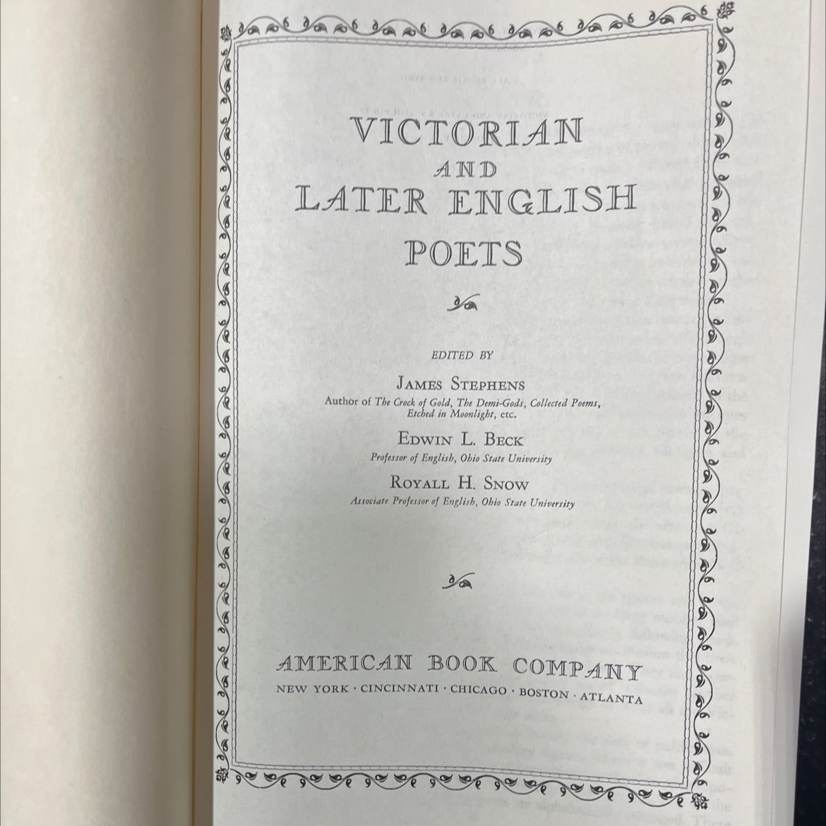 victorian and later english poets book, by james stephens, edwin l. beck, royall h. snow, 1949 Hardcover image 2