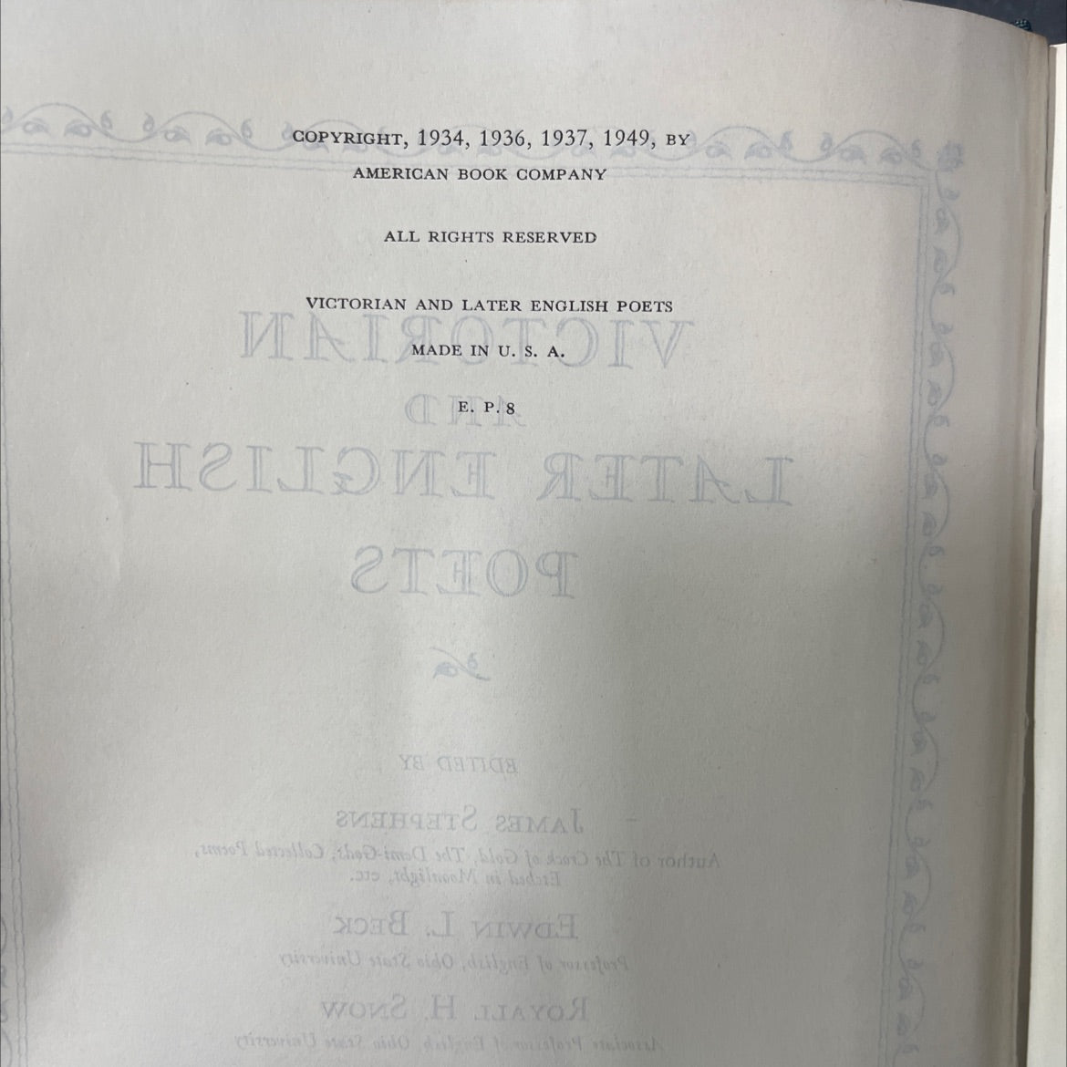 victorian and later english poets book, by james stephens, edwin l. beck, royall h. snow, 1949 Hardcover image 3