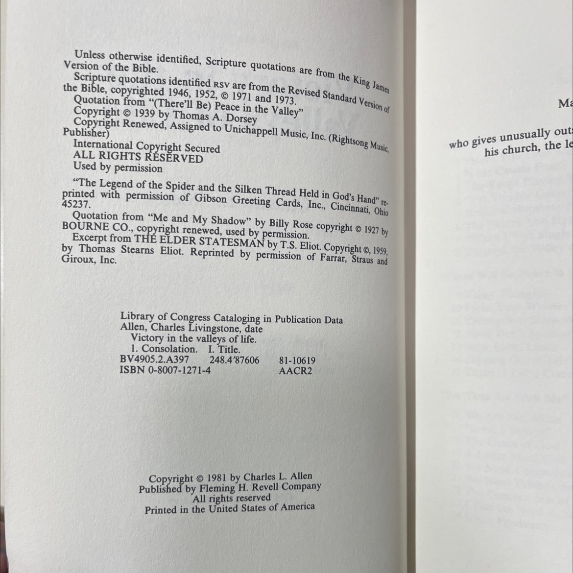 victory in the valleys of life book, by Charles L. Allen, 1981 Hardcover image 3