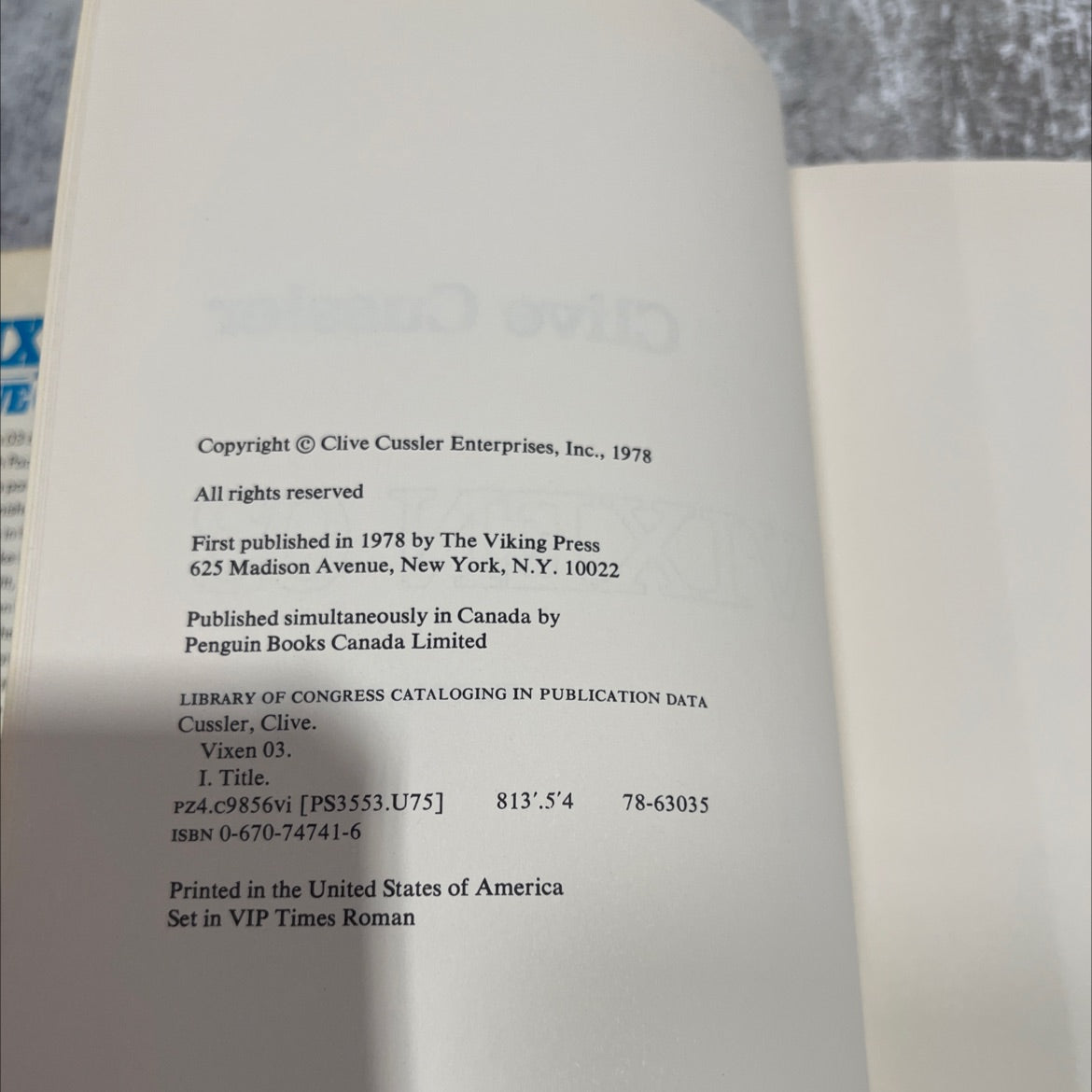 vixen 03 book, by Clive Cussler, 1978 Hardcover image 3