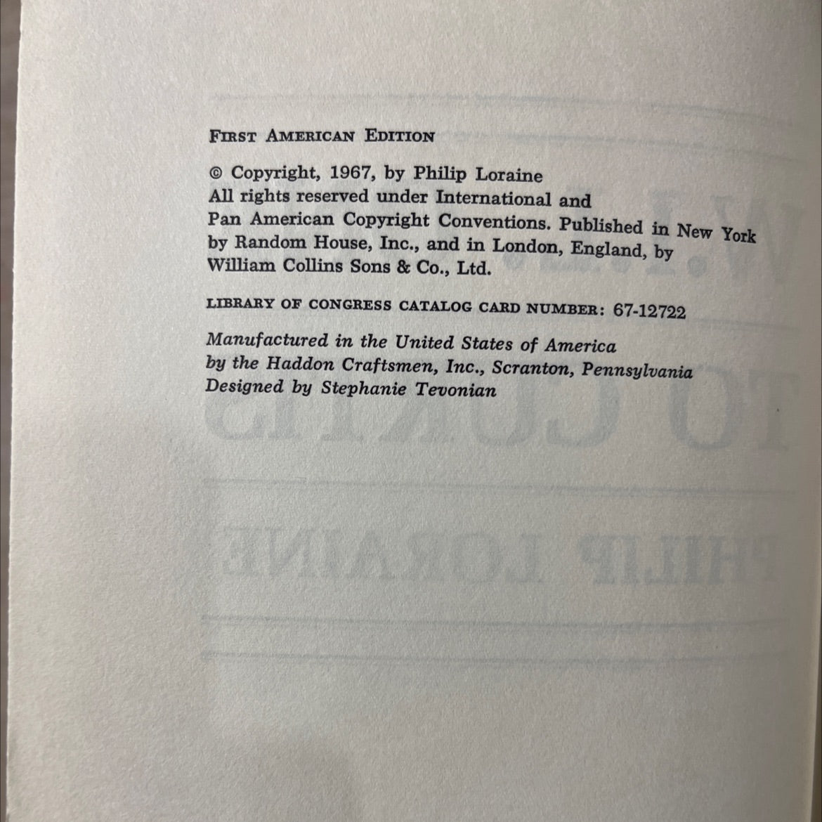 w.i.l. one to curtis book, by philip loraine, 1967 Hardcover image 3
