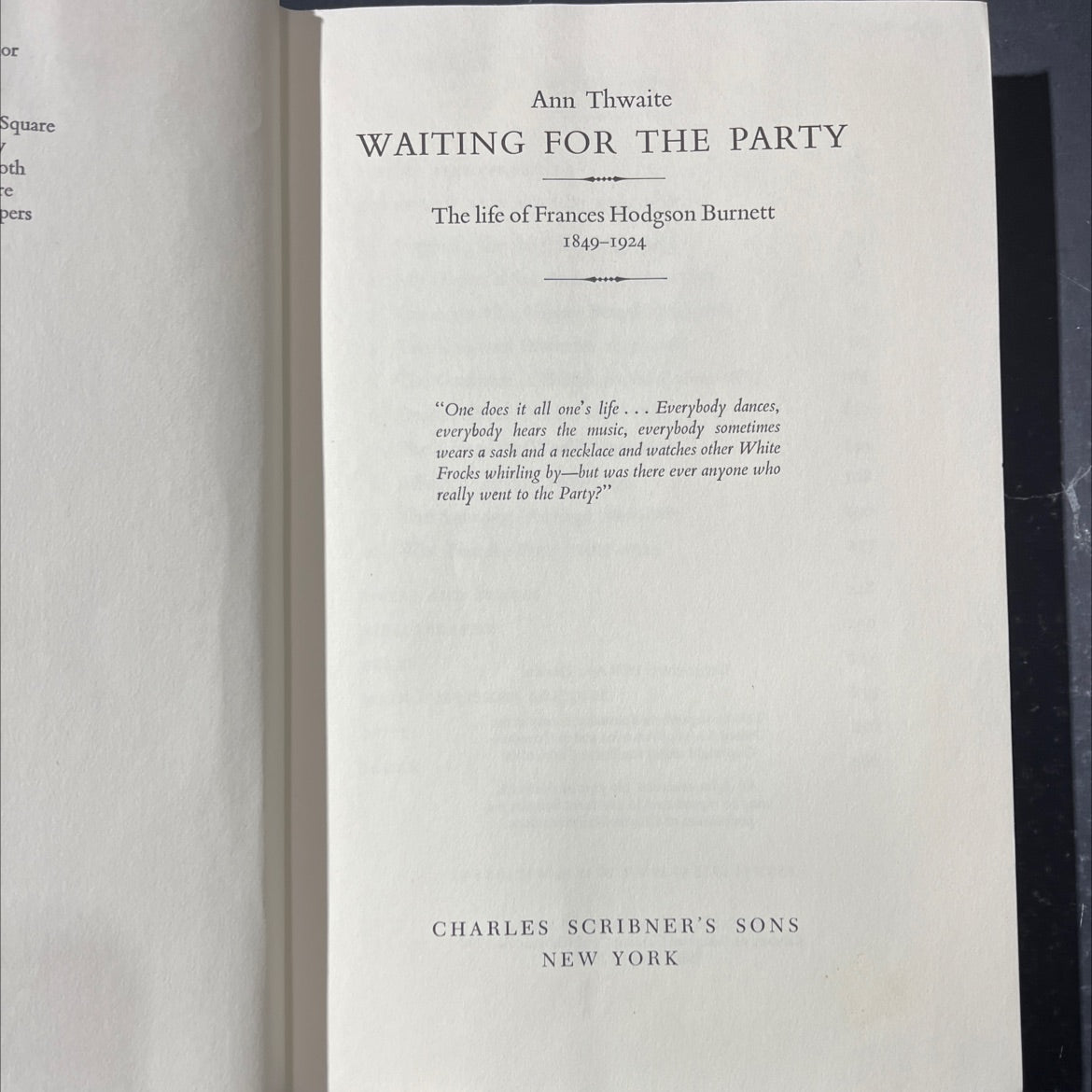 waiting for the party the life of frances hodgson burnett book, by ann thwaite, 1974 Hardcover image 2