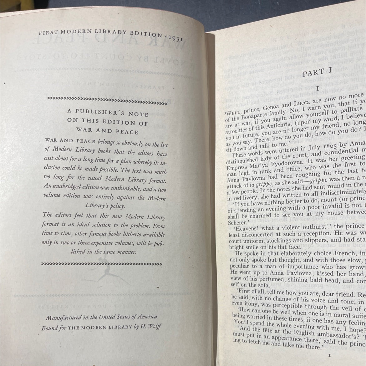 war and peace book, by count leo tolstoy, 1931 Hardcover image 3