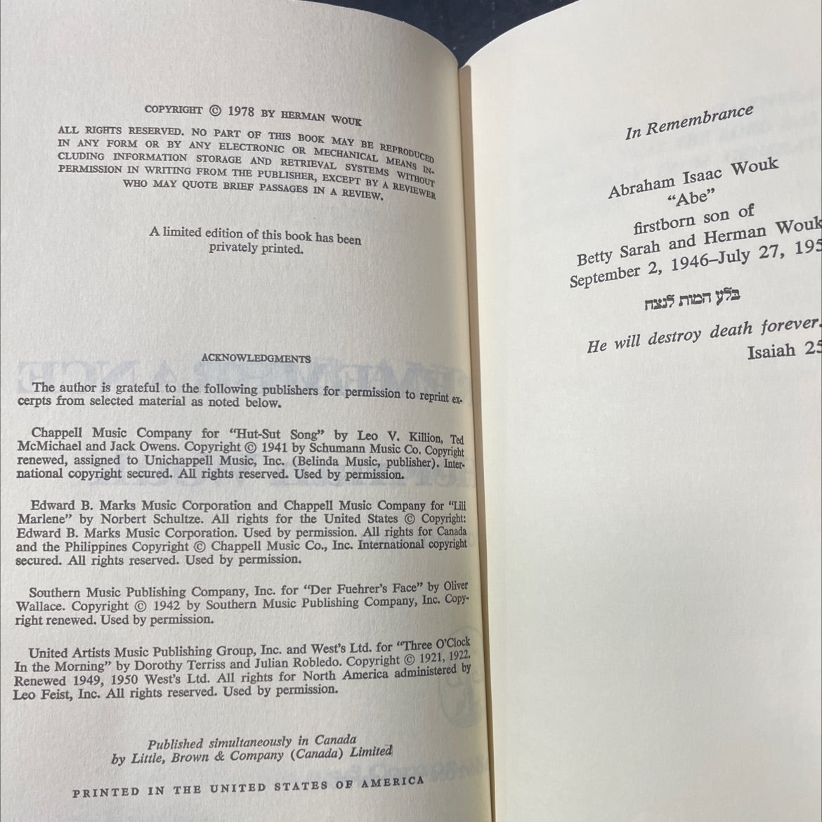 war and remembrance book, by herman wouk, 1978 Hardcover image 3