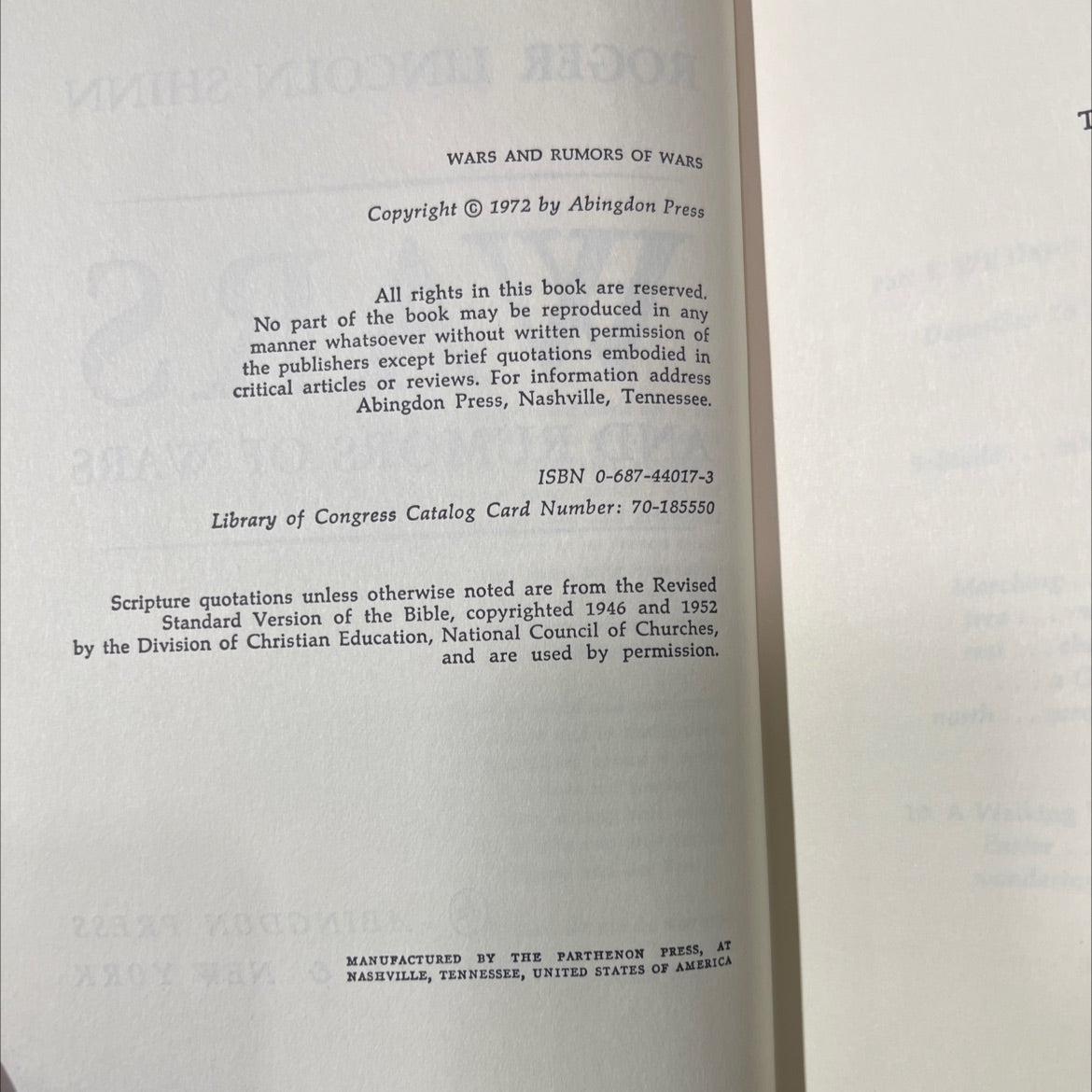 wars and rumors of wars book, by roger lincoln shinn, 1972 Hardcover image 3