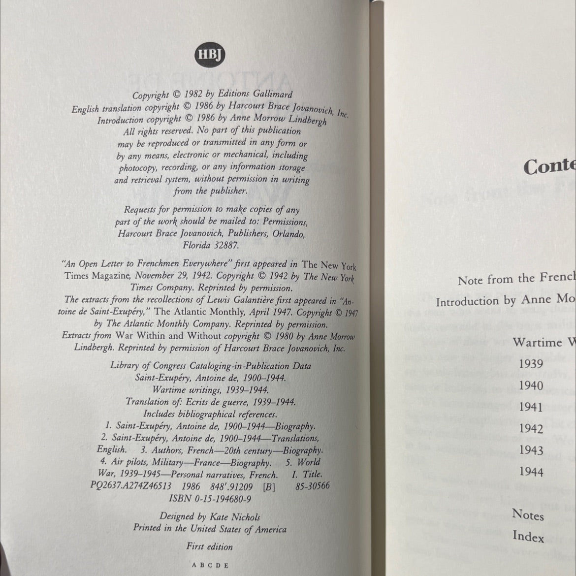 wartime writings, 1939-1944 book, by antoine de saint-exupéry, 1944 Hardcover image 3