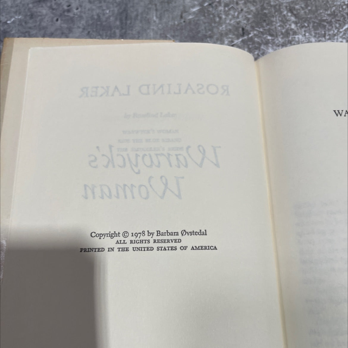 warwyck's woman book, by barbara øvstedal, 1978 Hardcover image 3