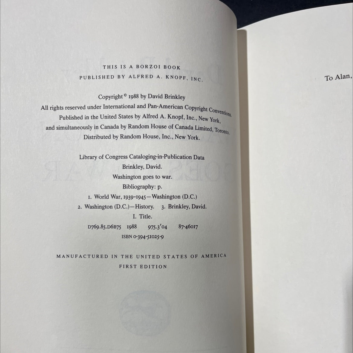 washington goes to war book, by David Brinkley, 1988 Hardcover, First Edition image 3