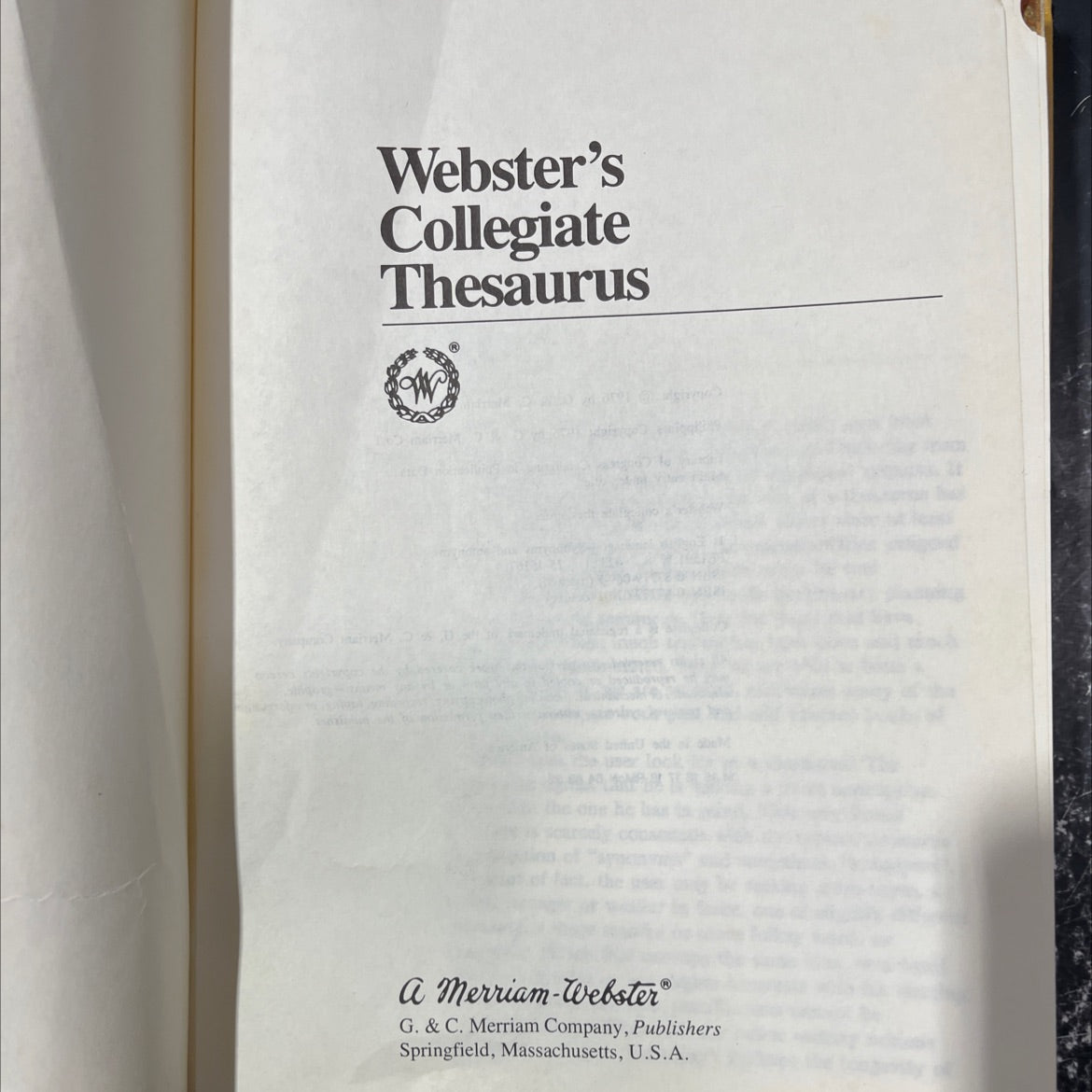 webster's collegiate thesaurus book, by g. & c. merriam company, 1976 Hardcover image 2
