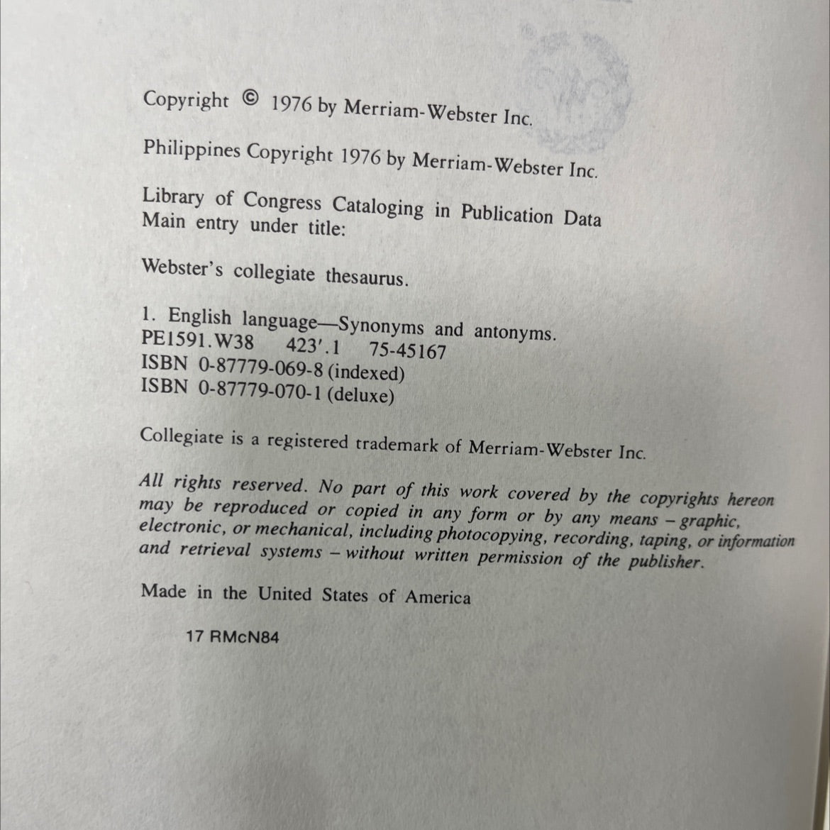 webster's collegiate thesaurus book, by merriam-webster inc., 1976 Hardcover image 3