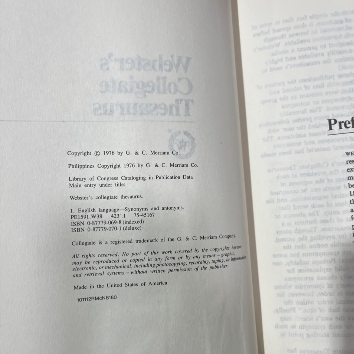 webster's collegiate thesaurus book, by g. & c. merriam company, 1976 Hardcover image 3