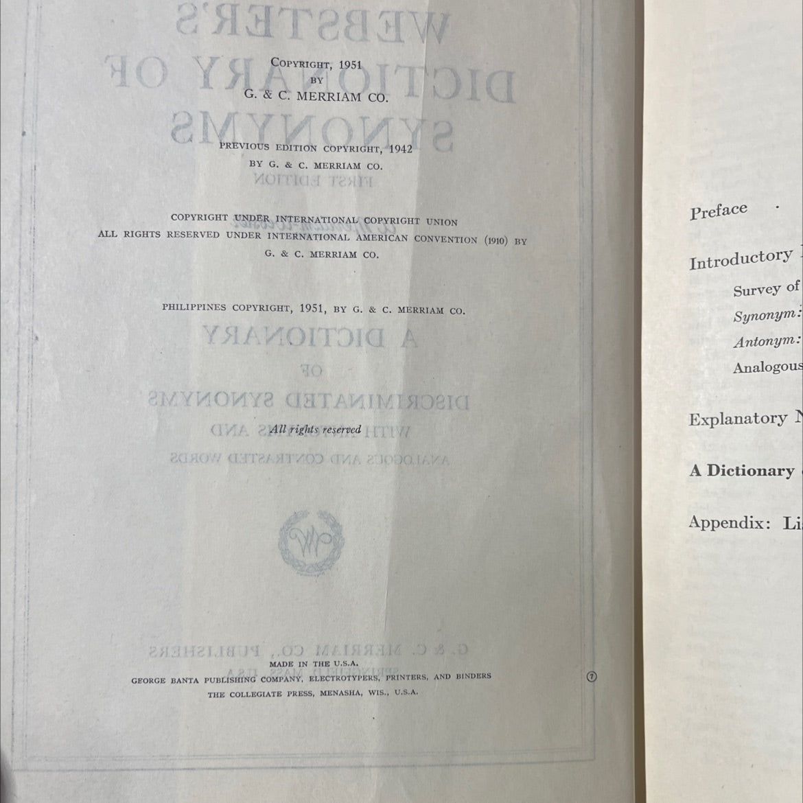 webster's dictionary of synonyms book, by unknown, 1951 Hardcover image 3