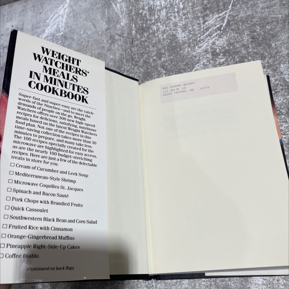 weight watchers meals in minutes book, by weight watchers international, inc., 1989 Hardcover image 4