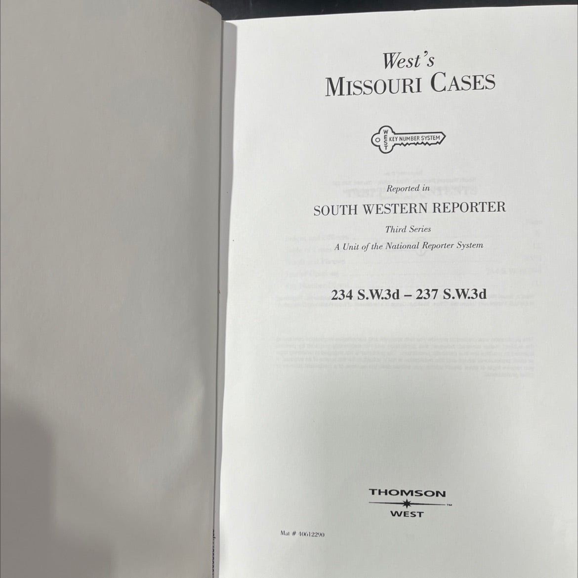 west's missouri cases key number system reported in south western reporter third series book, by unknown, 2008 Hardcover image 2