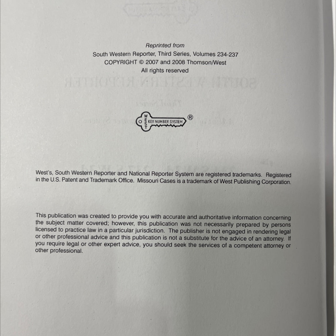 west's missouri cases key number system reported in south western reporter third series book, by unknown, 2008 Hardcover image 3