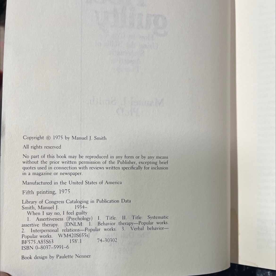 when i say no, i feel guilty book, by manuel j. smith, 1975 Hardcover image 3